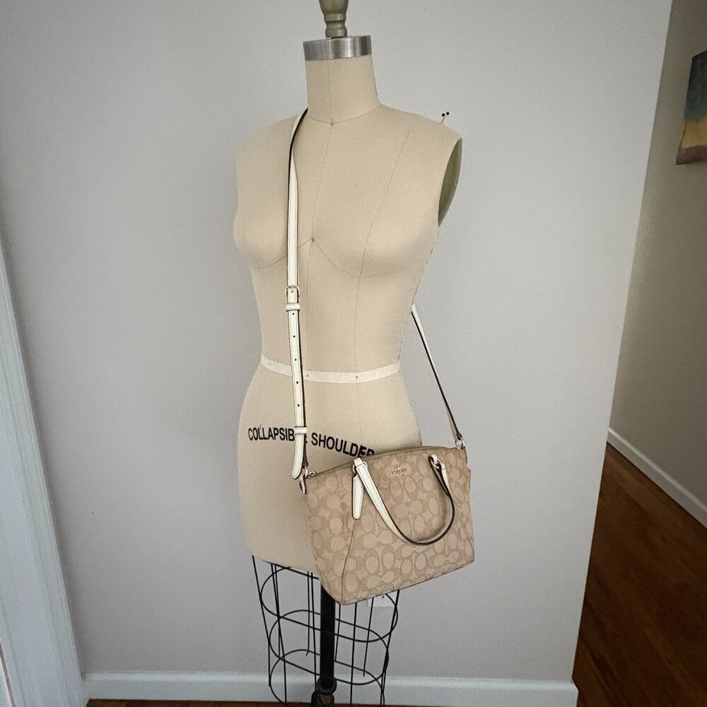 COACH Mini Kelsey Signature Logo Satchel Crossbody Light Khaki/Chalk Bag